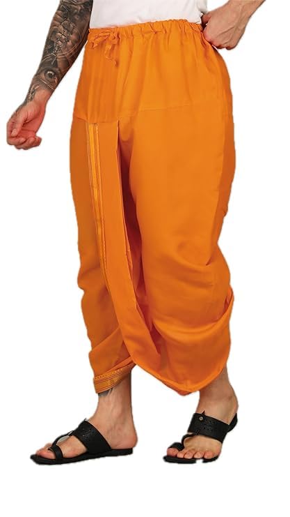 Royal Ethnic | Men's Silk Dhoti | Golden Zari Border | Readymade Panjakejam | Elastic Waistband | Festive & Traditional - Royal Ethnic