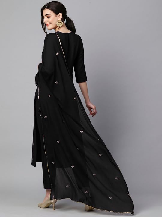 Royal Ethnic Womens Cotton Blend Embroidered Kurta Set with Pant Dupatta Elegants Calf Length Ethnic Outfit Dress - Royal Ethnic