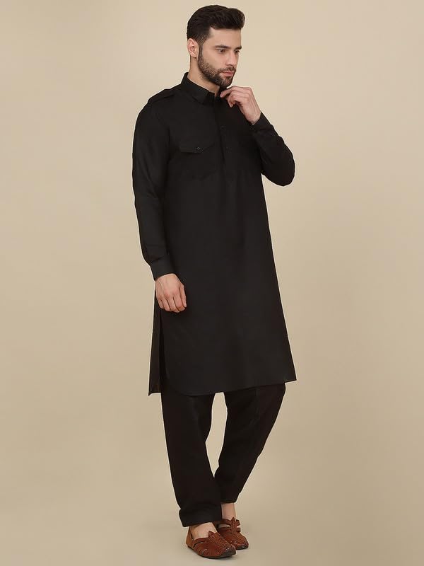 Royal Ethnic | Men's Cotton Pathani Kurta Salwar Set | Drawstring Waist | Solid Pattern | Full Sleeves | Festive Wear - Royal Ethnic