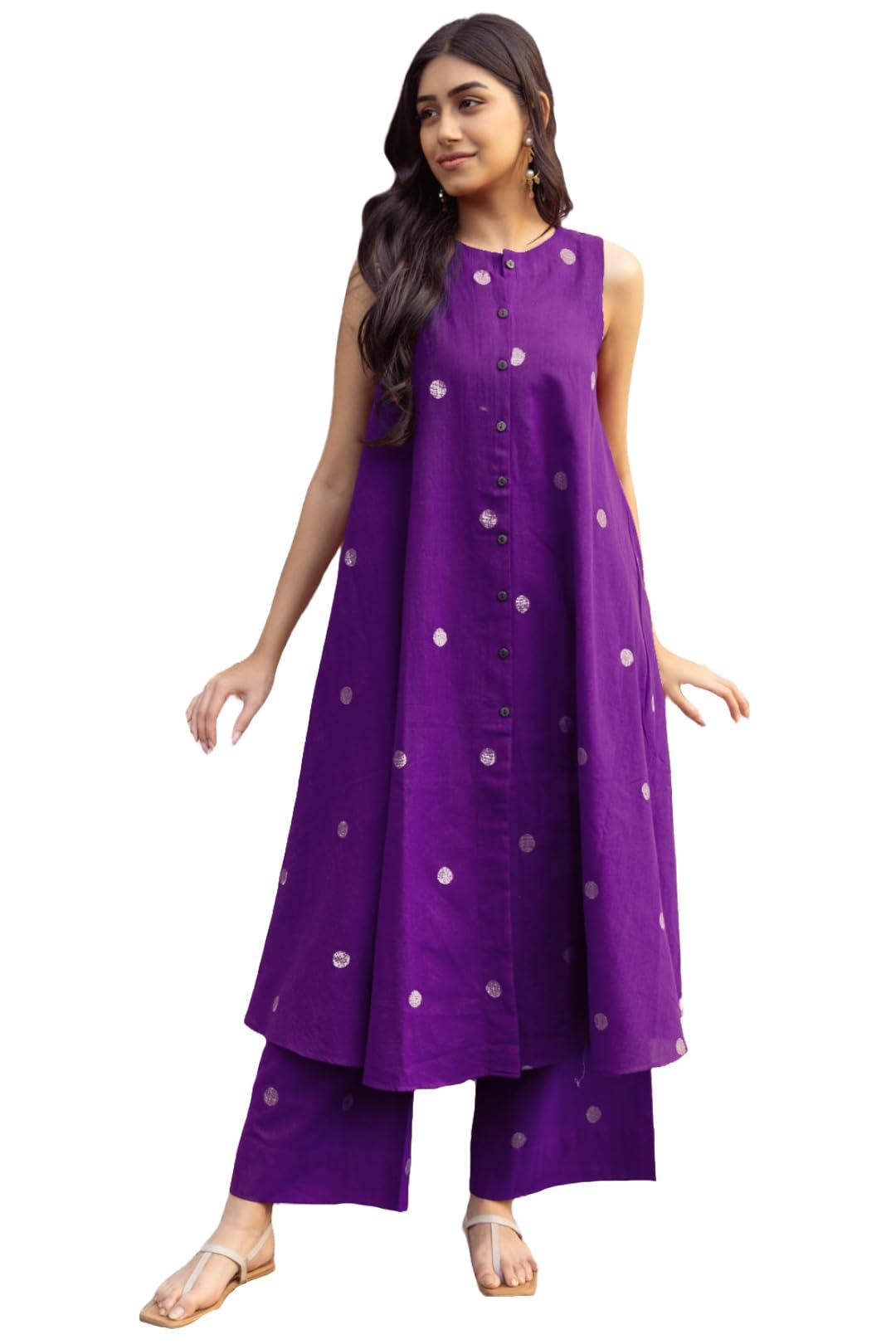 ANNI DESIGNER Women's Pure Cotton Maroon Hand-Print Kurta Set | A-Line Kurta with Palazzo | Co-ord Set for Women | Ethnic & Stylish Two Piece Dress | Casual & Office Wear Coord Set for Women