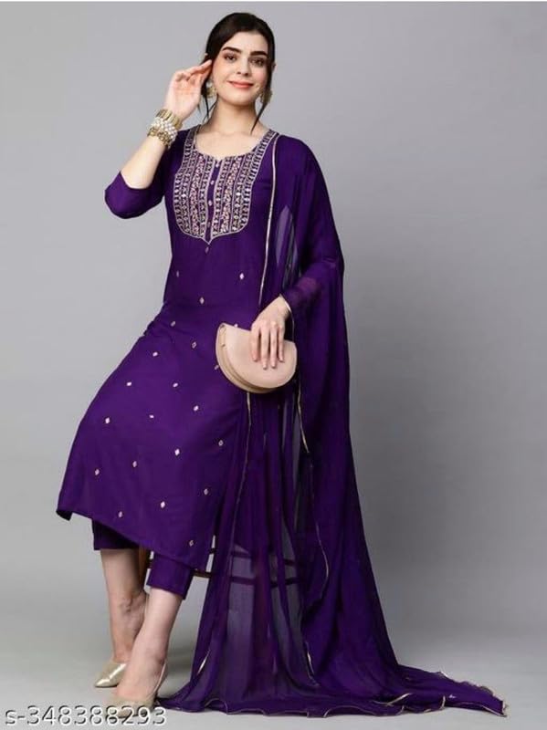 Royal Ethnic Women's Embroidered Rayon Slub Kurta Set with Dupatta Elegant Stylish Ethnic Wear Outfit Dress - Royal Ethnic