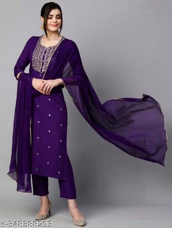 Royal Ethnic Women's Embroidered Rayon Slub Kurta Set with Dupatta Elegant Stylish Ethnic Wear Outfit Dress - Royal Ethnic