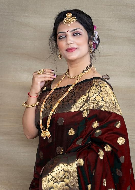 Royal Ethnic | Women's Pure Soft Kanjivaram Silk Saree | Banarasi Style | With Blouse Piece | Wedding Wear | Elegant - Royal Ethnic