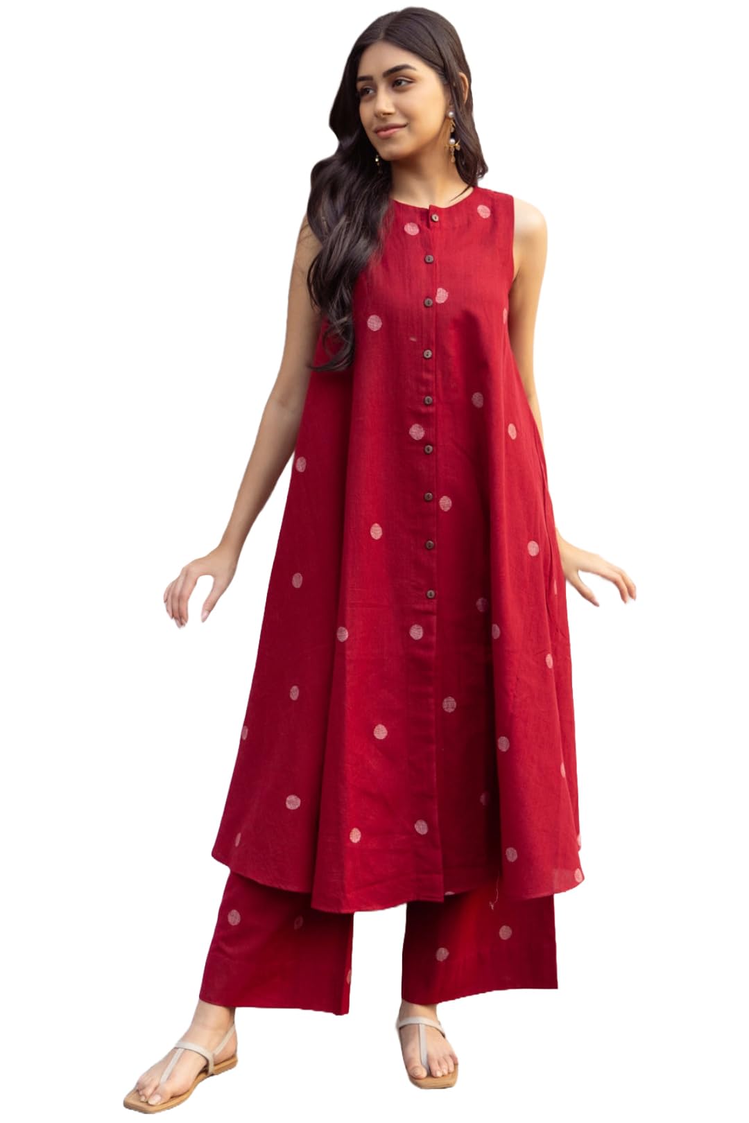 ANNI DESIGNER Women's Pure Cotton Maroon Hand-Print Kurta Set | A-Line Kurta with Palazzo | Co-ord Set for Women | Ethnic & Stylish Two Piece Dress | Casual & Office Wear Coord Set for Women