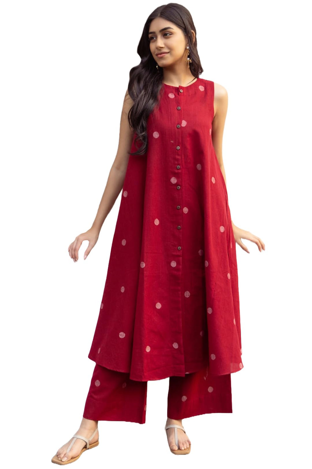 ANNI DESIGNER Women's Pure Cotton Maroon Hand-Print Kurta Set | A-Line Kurta with Palazzo | Co-ord Set for Women | Ethnic & Stylish Two Piece Dress | Casual & Office Wear Coord Set for Women