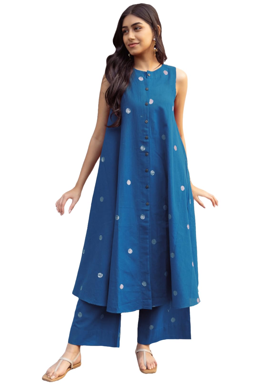 ANNI DESIGNER Women's Pure Cotton Maroon Hand-Print Kurta Set | A-Line Kurta with Palazzo | Co-ord Set for Women | Ethnic & Stylish Two Piece Dress | Casual & Office Wear Coord Set for Women