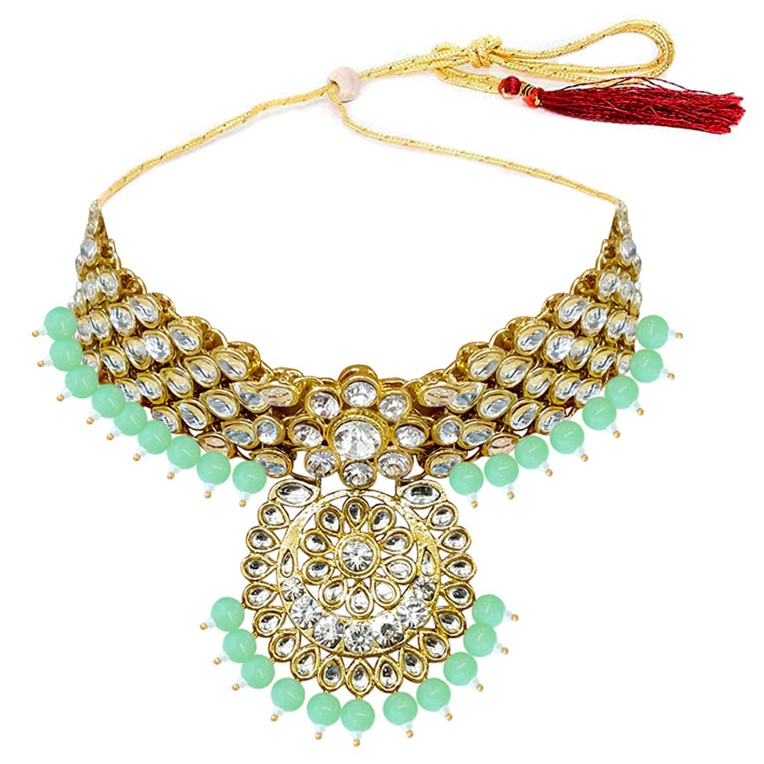 Royal Ethnic Traditional 18K Gold Plated Kundan & Pearl Studded Bridal Choker Necklace Set with Earrings & Maang Tikka - Royal Ethnic