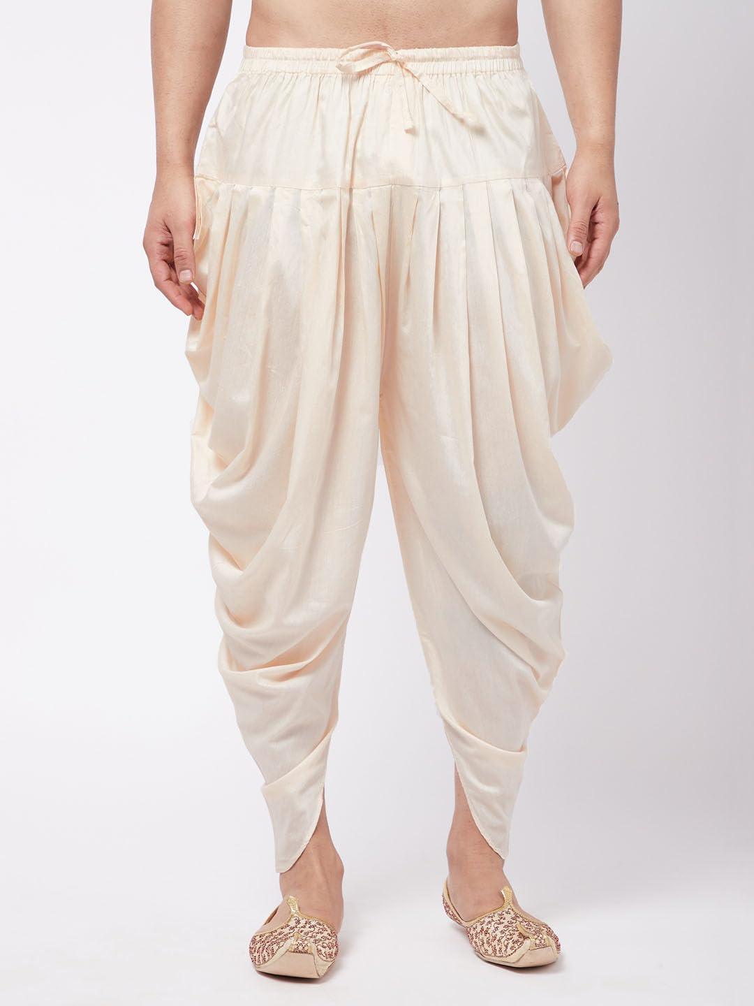 Royal Ethnic | Men's Cotton Silk Dhoti Pant | White Color | Mid Rise | Regular Fit | Pre-Stitched | Festive & Elegant - Royal Ethnic