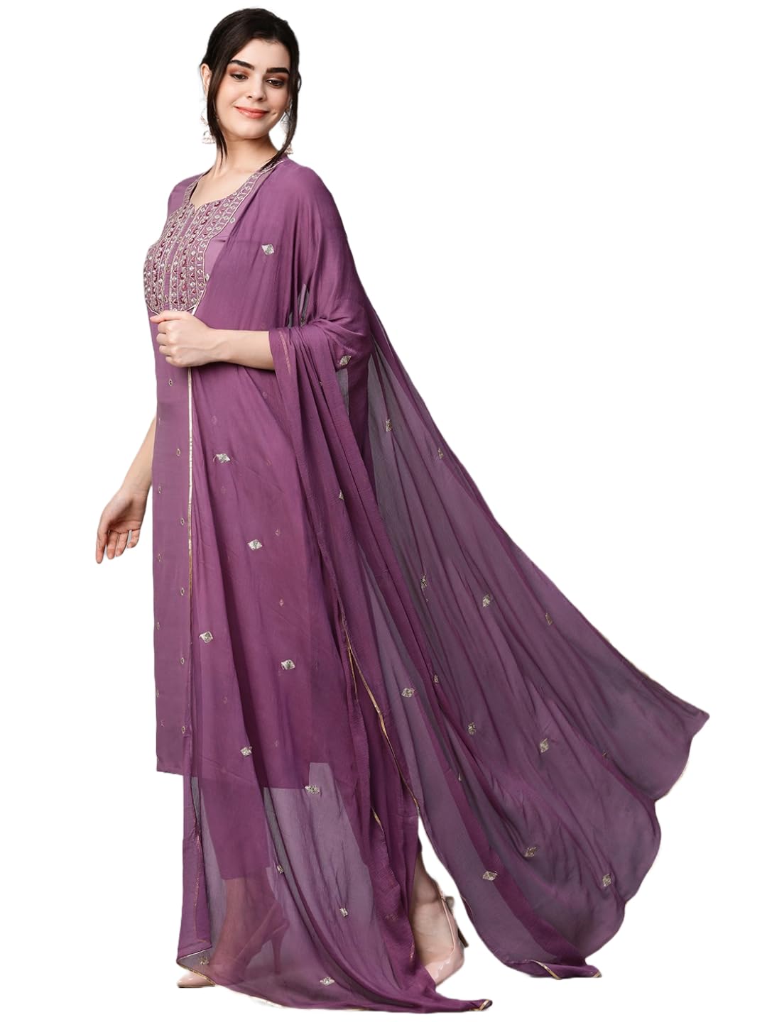 Royal Ethnic Womens Cotton Blend Embroidered Kurta Set with Pant Dupatta Elegants Calf Length Ethnic Outfit Dress - Royal Ethnic