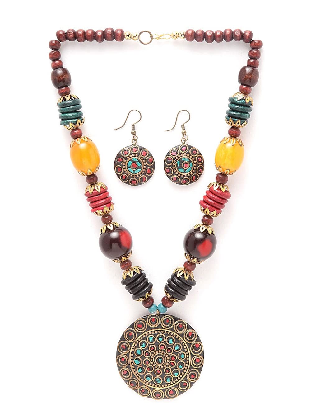 Royal Ethnic | Women's Tibetan Pendant Necklace Set | Traditional Oxidised Finish | Stylish Ethnic Jewellery | Festive - Royal Ethnic