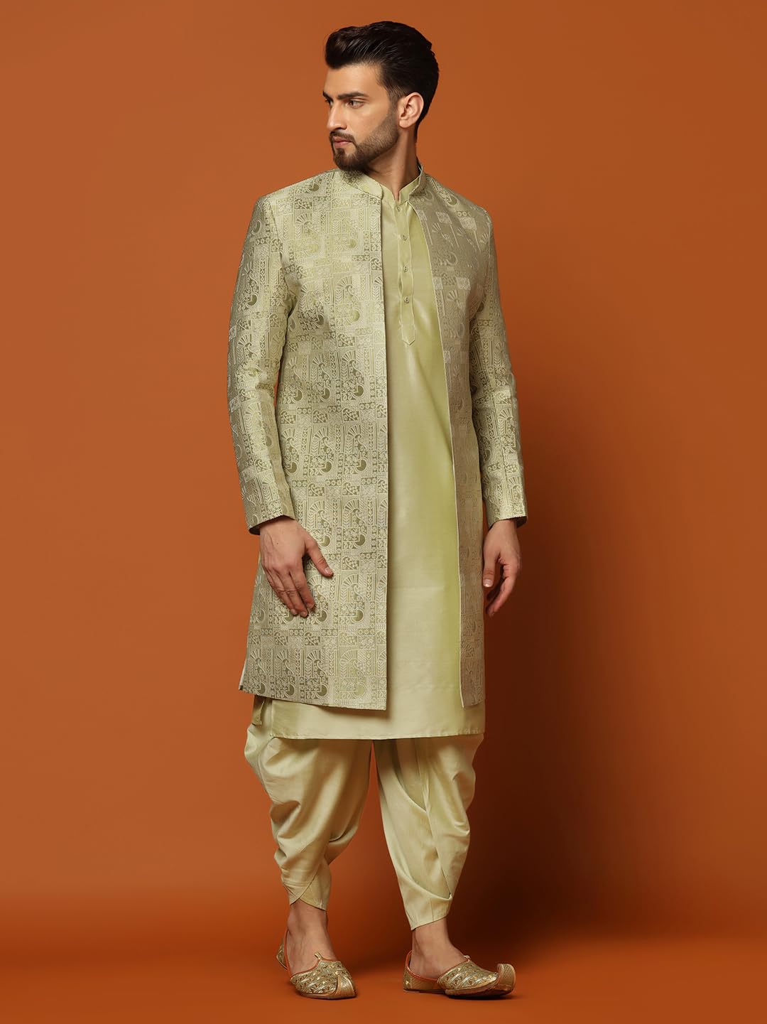 Royal Ethnic | Men's Navy Blue & Black Indo-Western Kurta Sherwani Set | Cotton | Full Sleeves | Traditional Ethnic Wear - Royal Ethnic