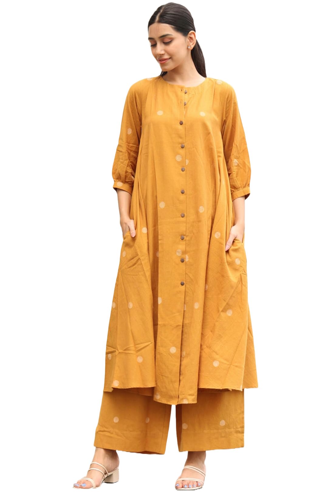 ANNI DESIGNER Women's Pure Cotton Maroon Hand-Print Kurta Set | A-Line Kurta with Palazzo | Co-ord Set for Women | Ethnic & Stylish Two Piece Dress | Casual & Office Wear Coord Set for Women