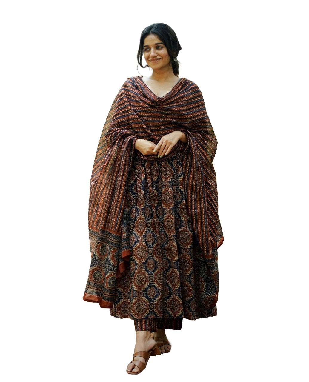 KLOSIA Women's Viscose Printed Flared A-Line Kurta With Pant And Dupatta Suit Set | Kurta Set