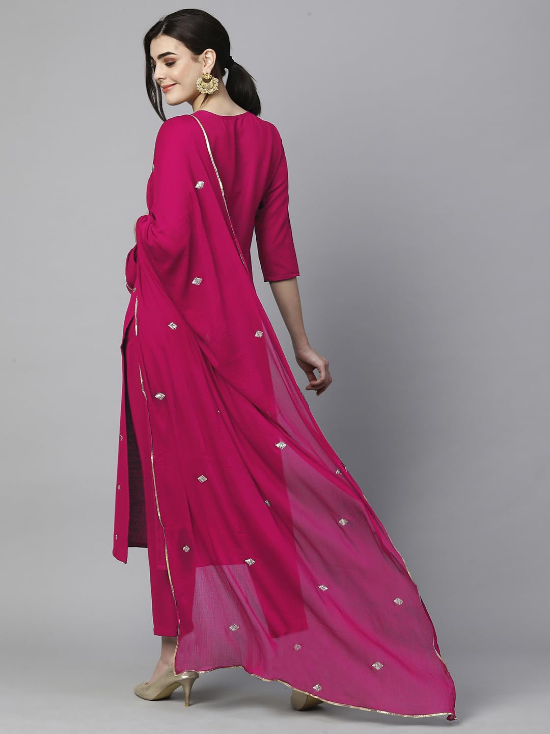 Royal Ethnic Womens Cotton Blend Embroidered Kurta Set with Pant Dupatta Elegants Calf Length Ethnic Outfit Dress - Royal Ethnic