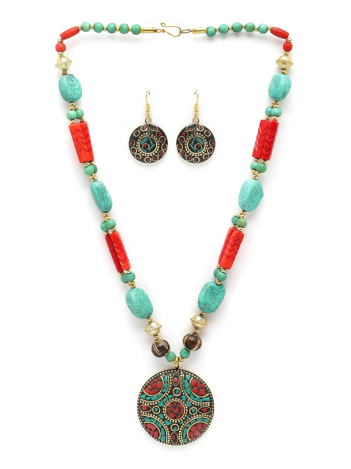 Royal Ethnic | Women's Tibetan Pendant Necklace Set | Traditional Oxidised Finish | Stylish Ethnic Jewellery | Festive - Royal Ethnic