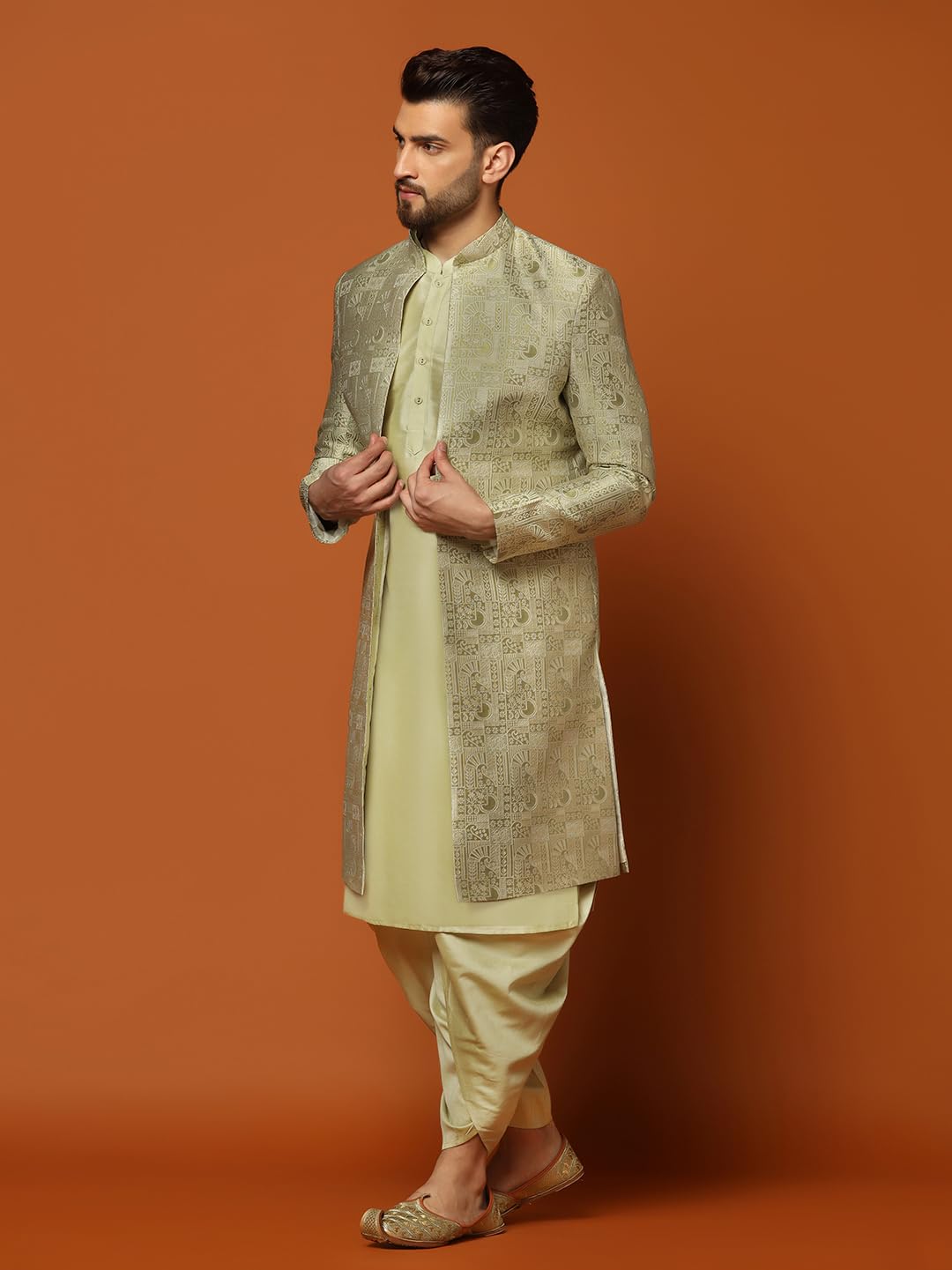 Royal Ethnic | Men's Navy Blue & Black Indo-Western Kurta Sherwani Set | Cotton | Full Sleeves | Traditional Ethnic Wear - Royal Ethnic