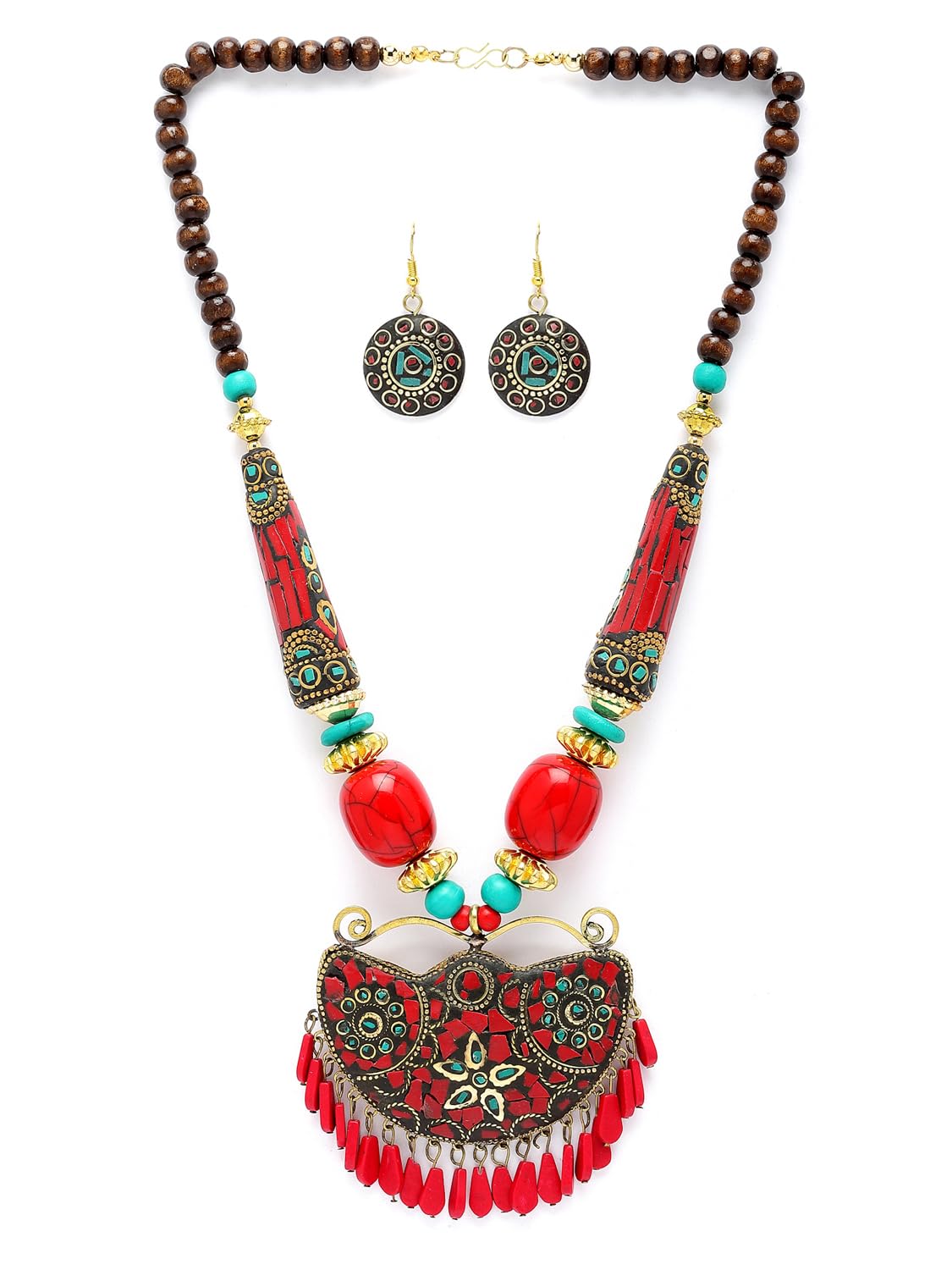 Royal Ethnic | Women's Tibetan Pendant Necklace Set | Traditional Oxidised Finish | Stylish Ethnic Jewellery | Festive - Royal Ethnic