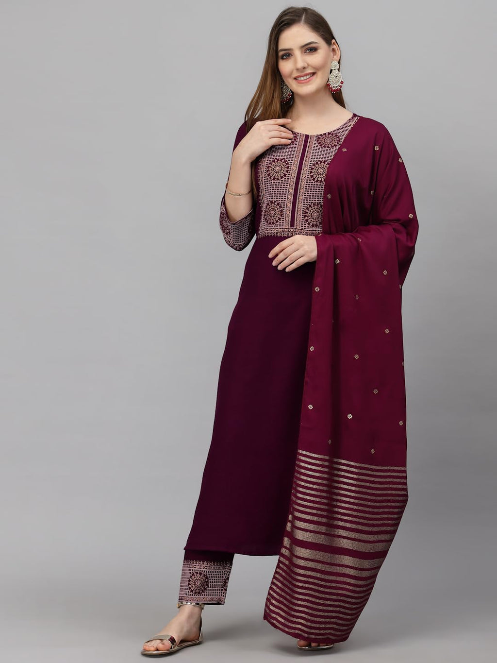 KLOSIA Women Viscose Embroidered Kurta And Pant Set With Dupatta, Kurta Set