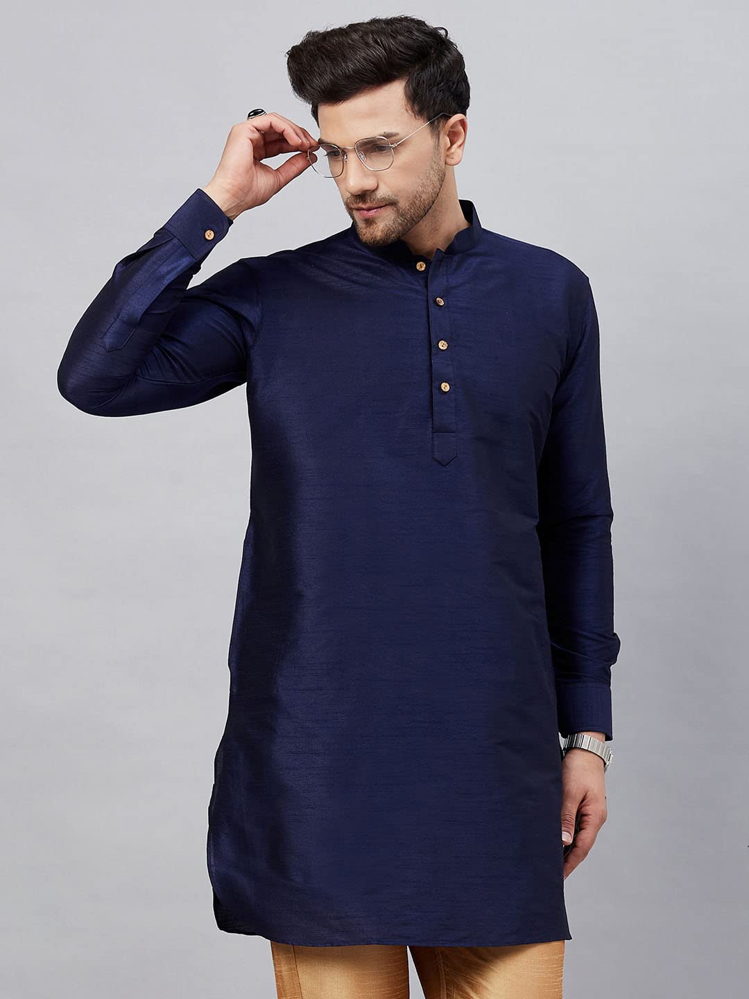 Vastramay Men's Silk Blend South Indian Ethnic Shirt – Traditional Half-Sleeve Shirt for Festive, Wedding & Casual Wear