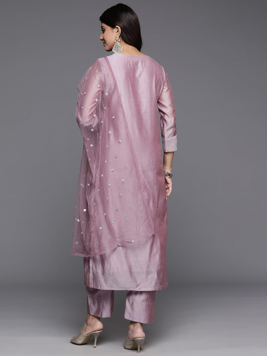 Royal Ethnic Women Mauve Silk Thread Embroidered Kurta Set with Dupatta Elegant Sophisticated Designer Ethnic Wear - Royal Ethnic