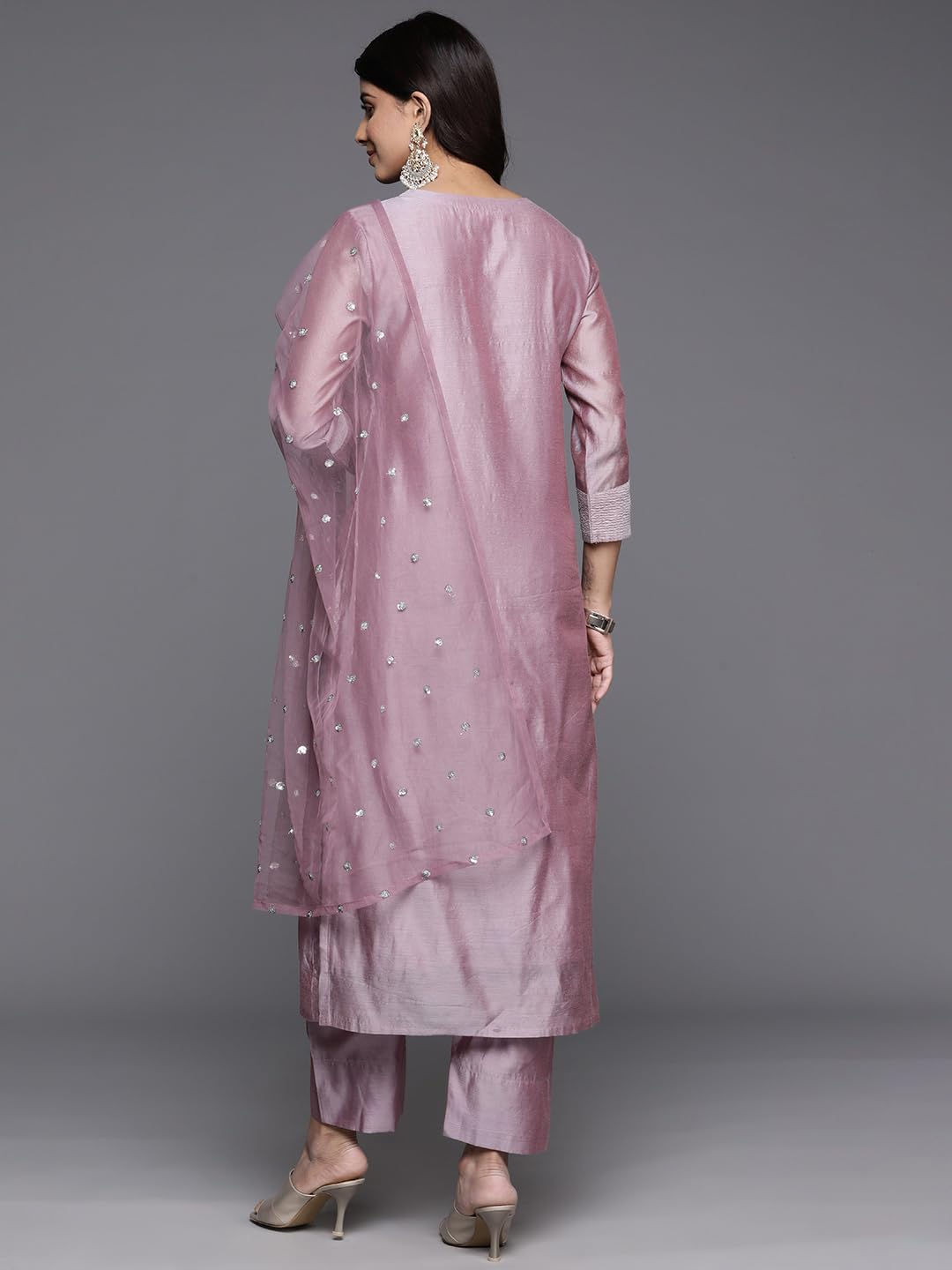 Royal Ethnic Women Mauve Silk Thread Embroidered Kurta Set with Dupatta Elegant Sophisticated Designer Ethnic Wear - Royal Ethnic