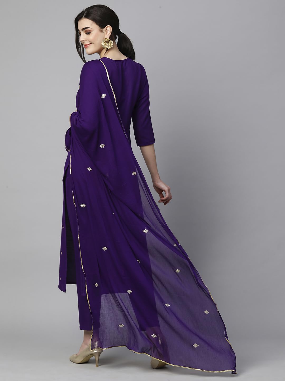Royal Ethnic Womens Cotton Blend Embroidered Kurta Set with Pant Dupatta Elegants Calf Length Ethnic Outfit Dress - Royal Ethnic