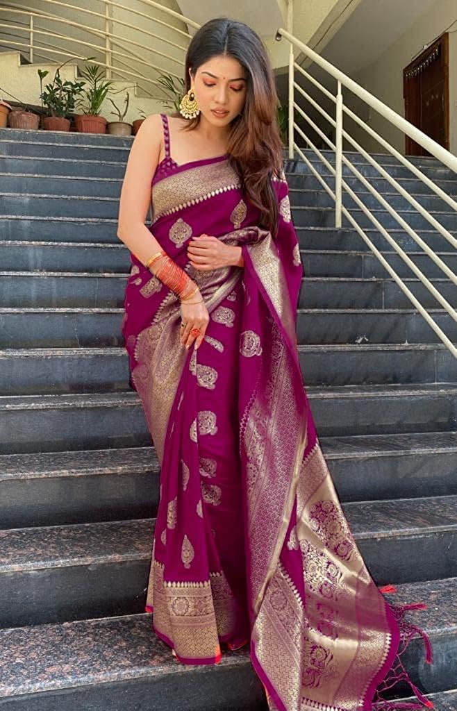 Royal Ethnic | Women's Kanjivaram Art Silk Saree | Soft Banarasi Style | With Blouse Piece | Wedding Wear | Elegant Drape - Royal Ethnic