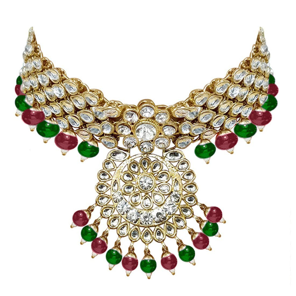 Royal Ethnic Traditional 18K Gold Plated Kundan & Pearl Studded Bridal Choker Necklace Set with Earrings & Maang Tikka - Royal Ethnic