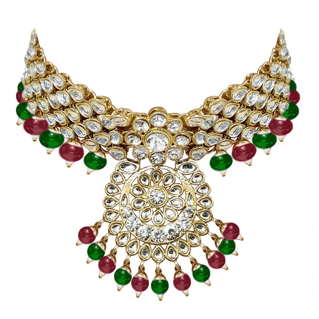 Royal Ethnic Traditional 18K Gold Plated Kundan & Pearl Studded Bridal Choker Necklace Set with Earrings & Maang Tikka - Royal Ethnic