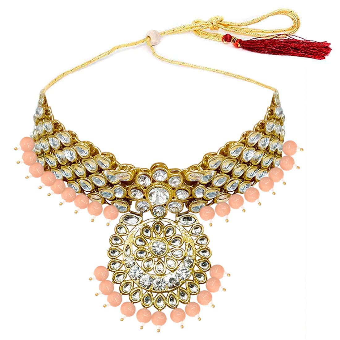 Royal Ethnic Traditional 18K Gold Plated Kundan & Pearl Studded Bridal Choker Necklace Set with Earrings & Maang Tikka - Royal Ethnic