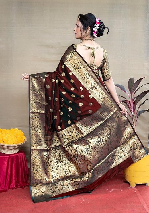 Royal Ethnic | Women's Pure Soft Kanjivaram Silk Saree | Banarasi Style | With Blouse Piece | Wedding Wear | Elegant - Royal Ethnic