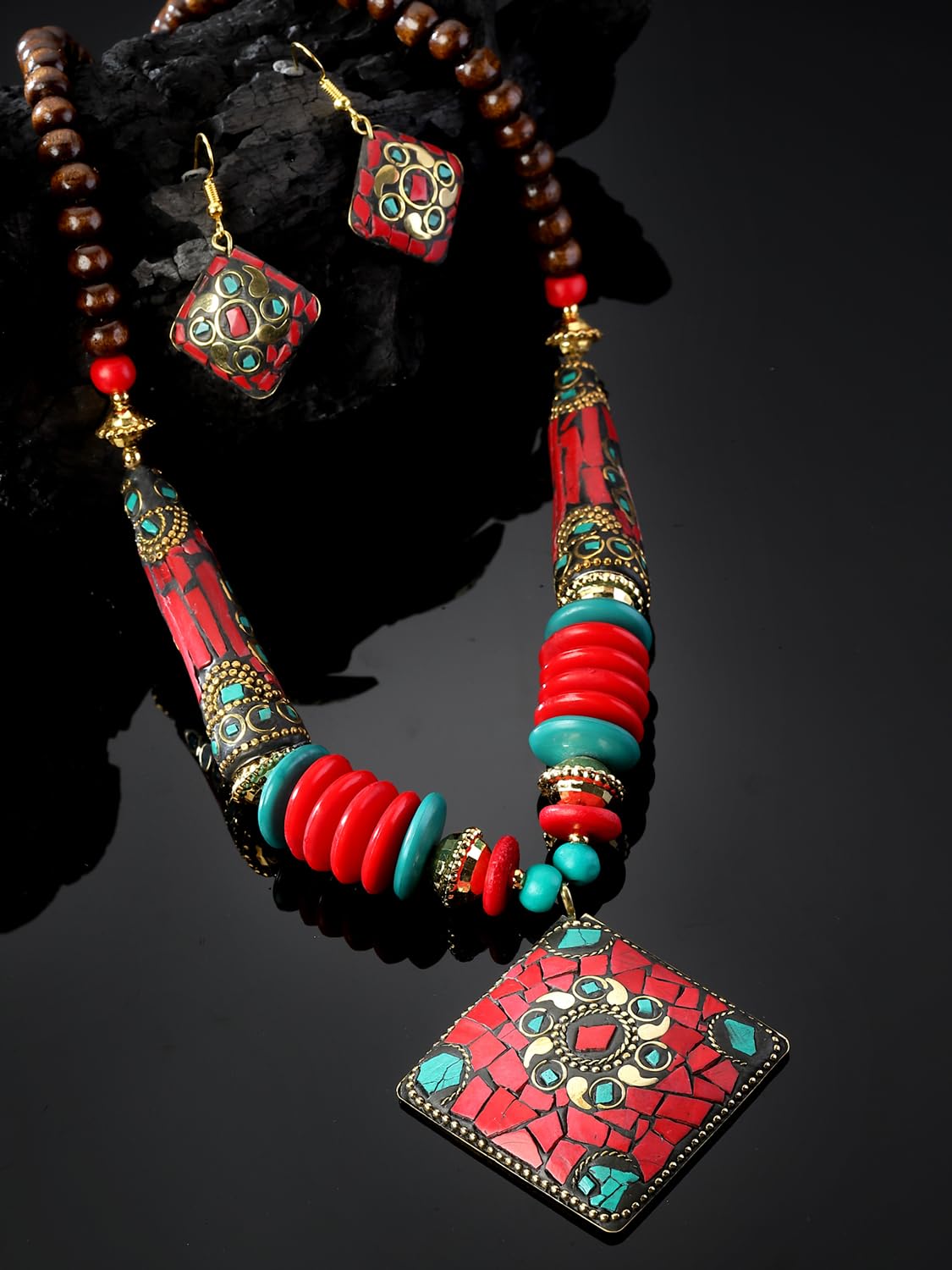 Royal Ethnic | Women's Tibetan Pendant Necklace Set | Traditional Oxidised Finish | Stylish Ethnic Jewellery | Festive - Royal Ethnic