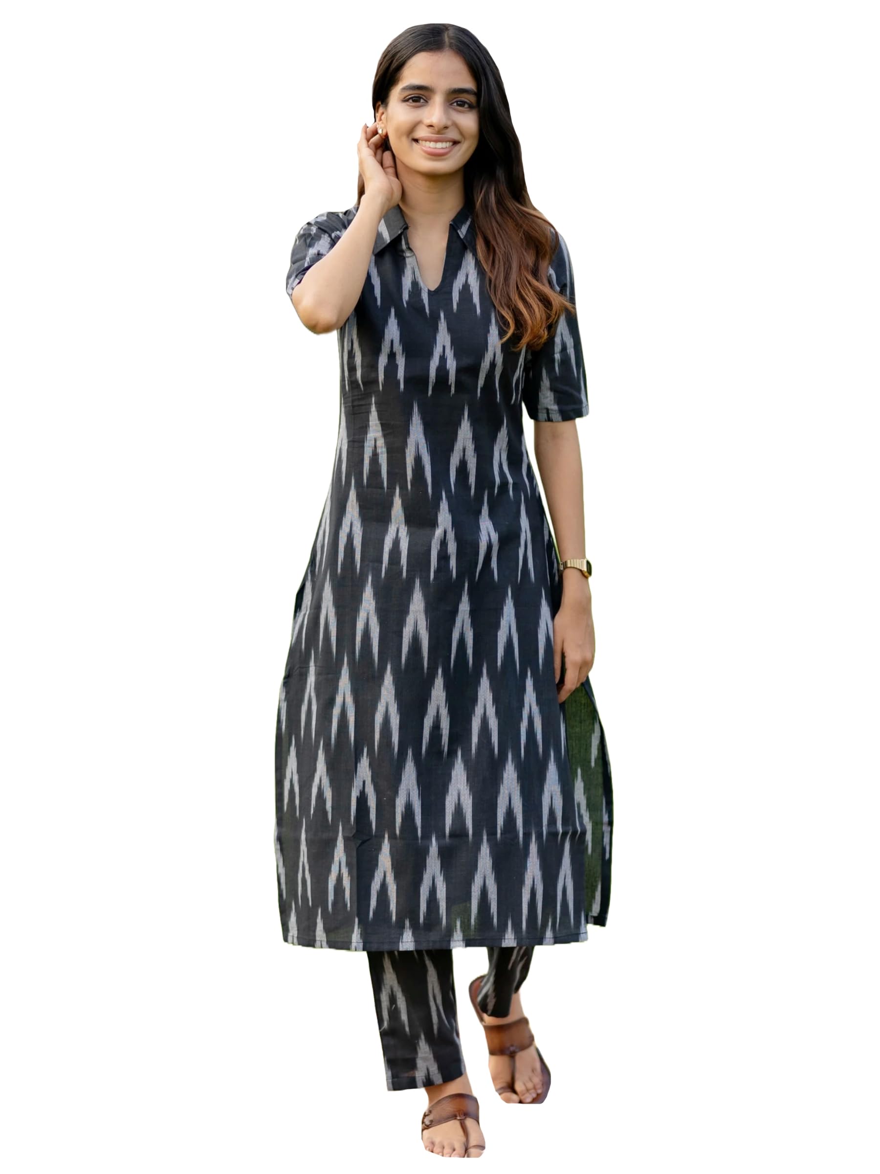 GoSriKi Women's Cotton Ikat Print Kurta Set | Soft Fabric | Stylish Ethnic Suit