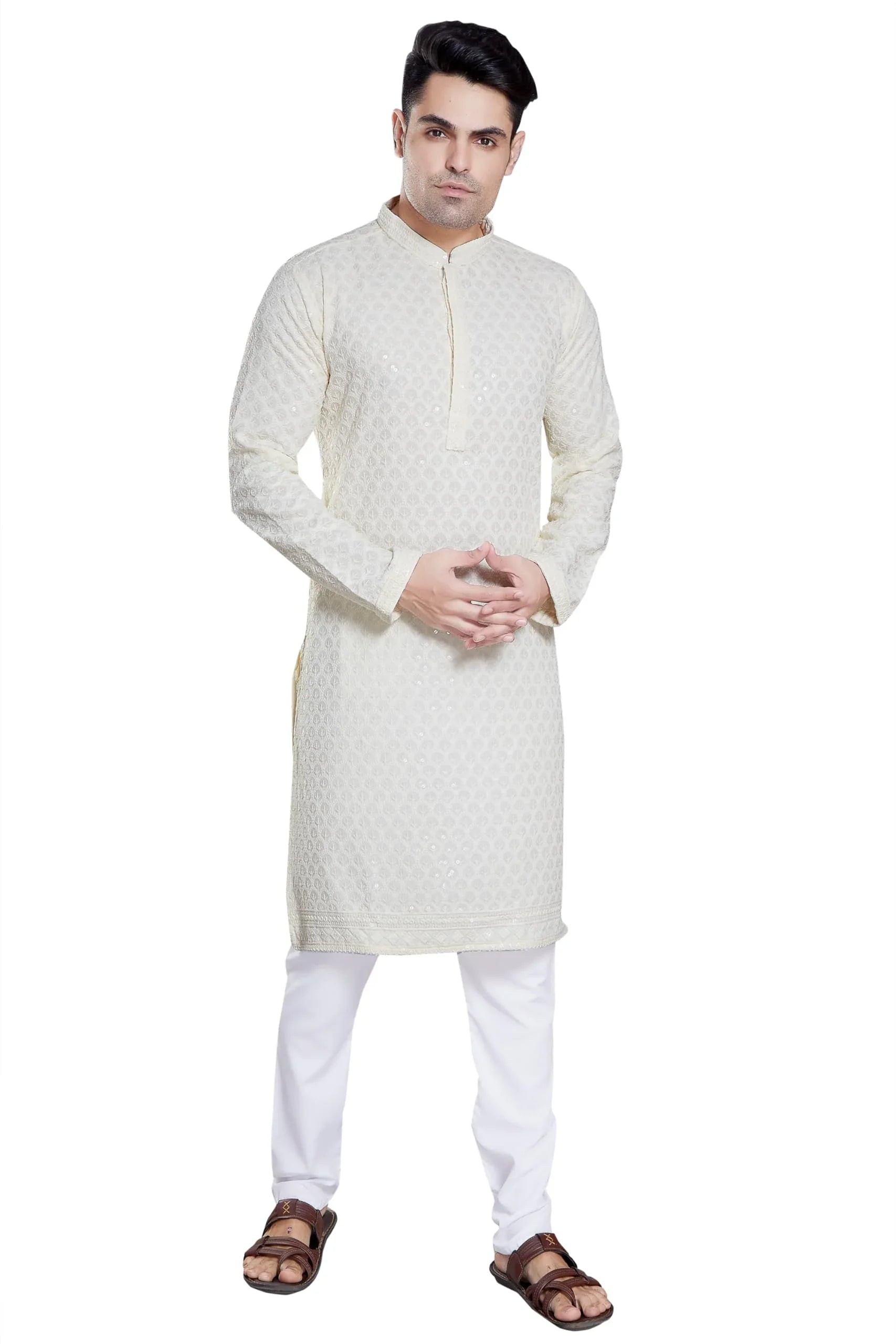Royal Ethnic Men's Stylish Embroidered Cotton Kurta Pyjama Set | Exclusive Elegant Party Wear Outfit - Royal Ethnic