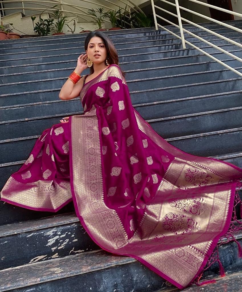 Royal Ethnic | Women's Kanjivaram Art Silk Saree | Soft Banarasi Style | With Blouse Piece | Wedding Wear | Elegant Drape - Royal Ethnic
