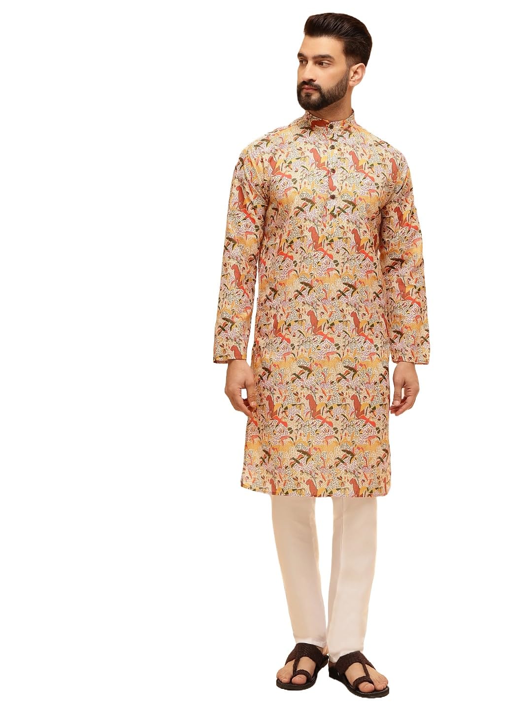 Royal Ethnic | Men's Silk Blend South Indian Shirt | Half Sleeves | Traditional Fit | Festive, Wedding & Casual Wear - Royal Ethnic