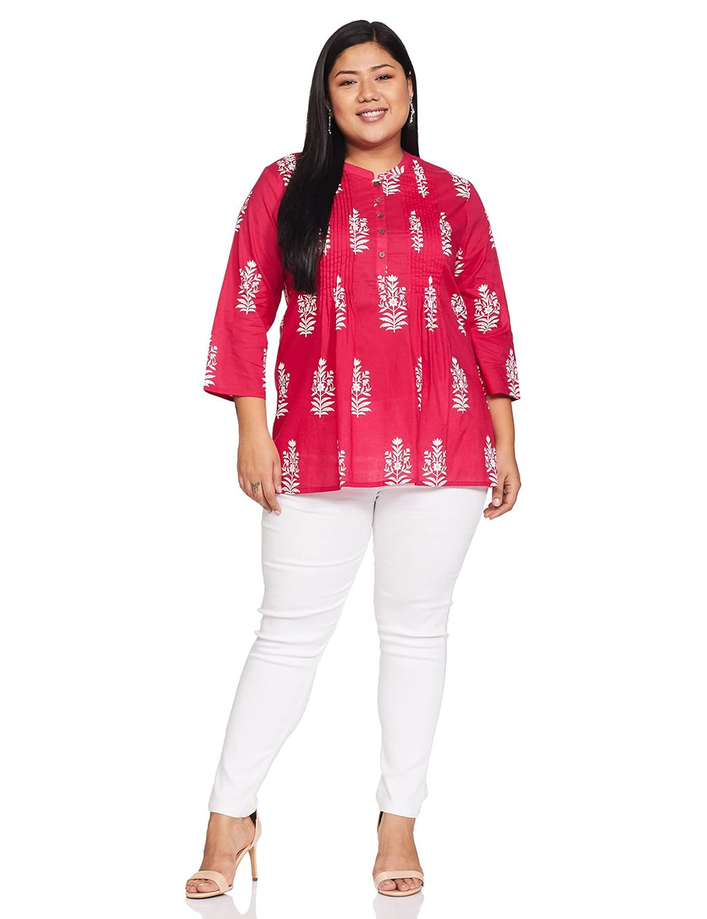 Amazon Brand - Myx Women's Cotton Printed A-line Short Kurti | Available in Plus Size