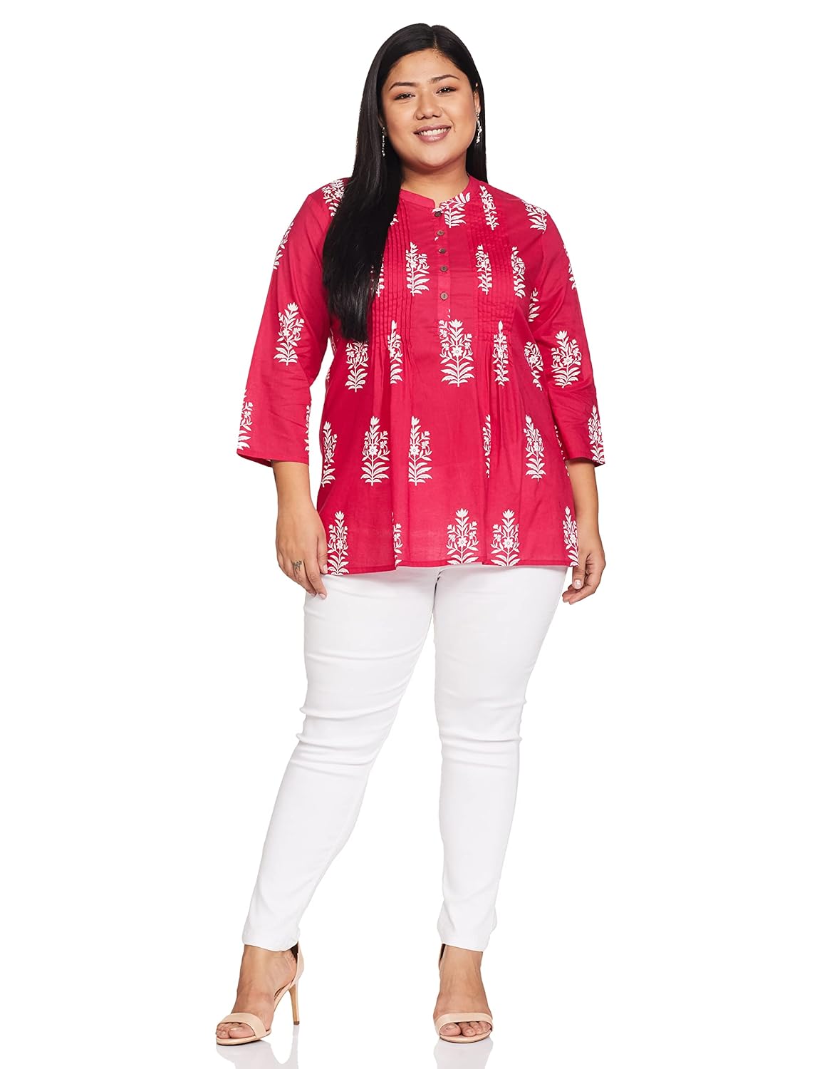 Amazon Brand - Myx Women's Cotton Printed A-line Short Kurti | Available in Plus Size