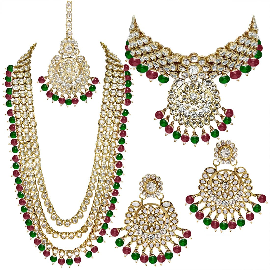Royal Ethnic Traditional 18K Gold Plated Kundan & Pearl Studded Bridal Choker Necklace Set with Earrings & Maang Tikka - Royal Ethnic