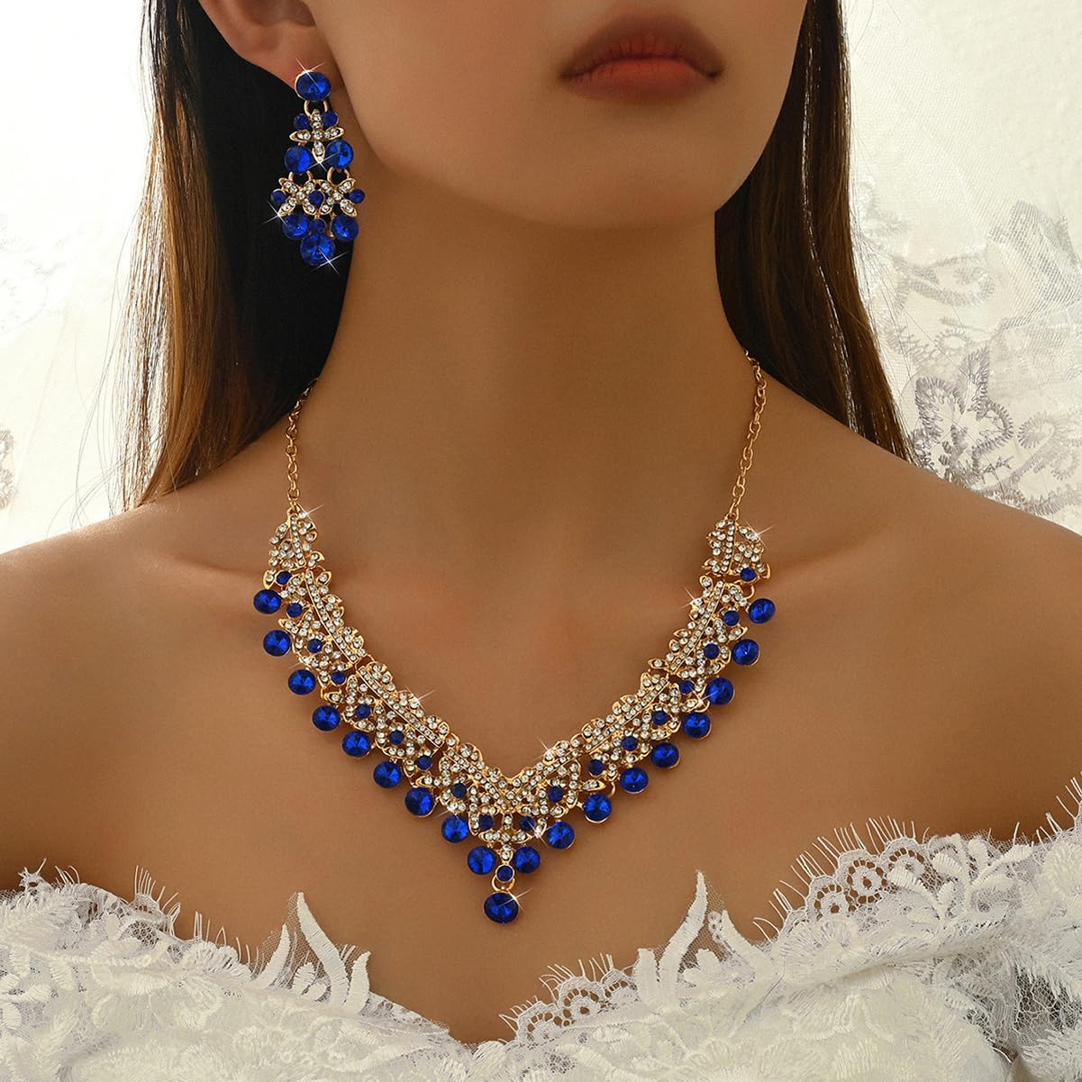 Royal Ethnic | Women's Crystal Diamond Necklace Set | Stylish Wedding Jewellery | Silver Plated | Party Wear | Elegant - Royal Ethnic
