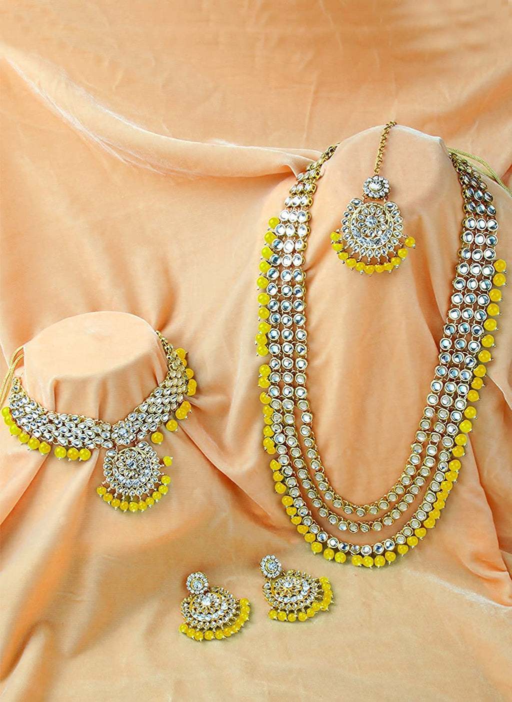 Royal Ethnic Traditional 18K Gold Plated Kundan & Pearl Studded Bridal Choker Necklace Set with Earrings & Maang Tikka - Royal Ethnic