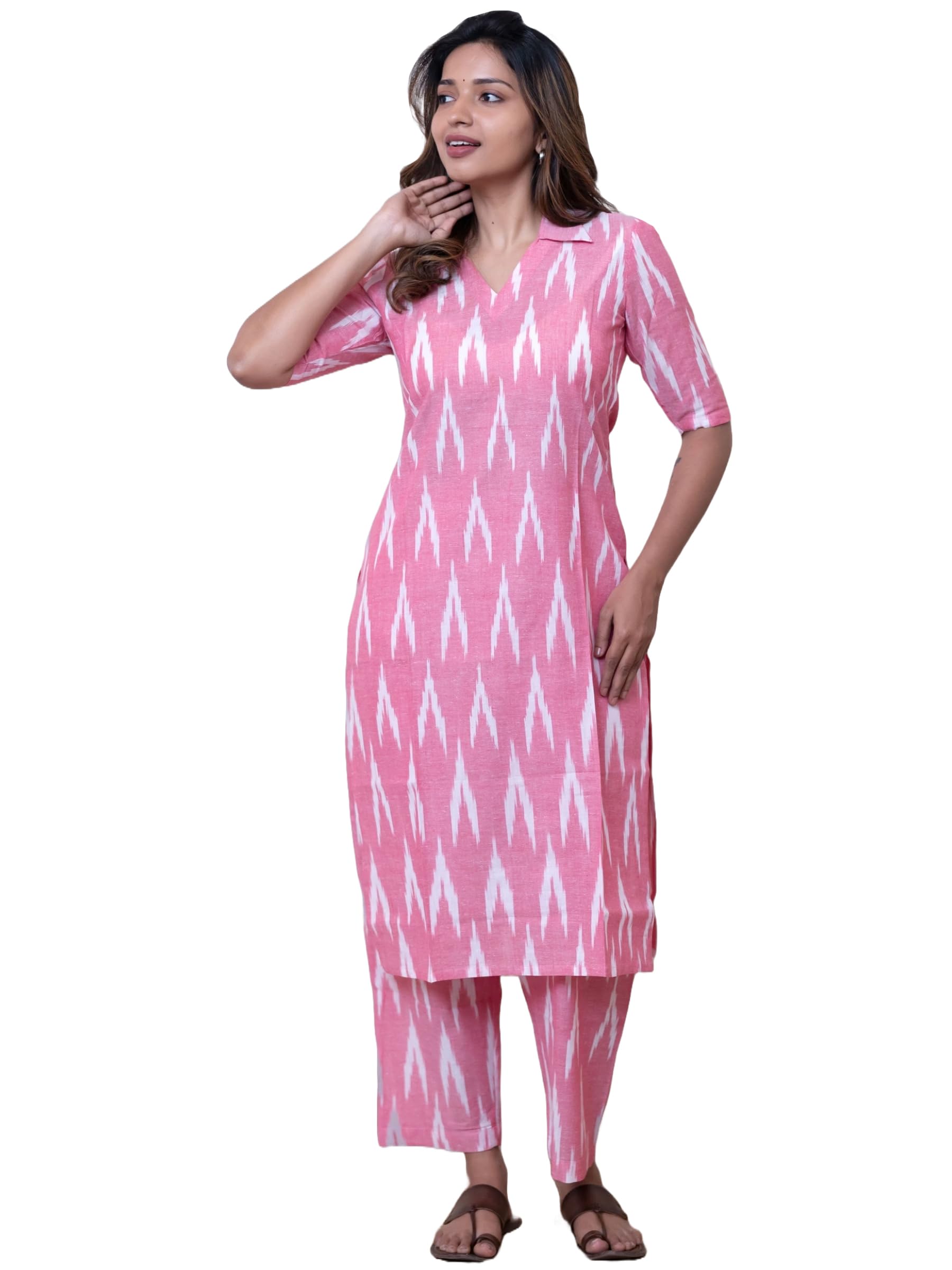 GoSriKi Women's Cotton Ikat Print Kurta Set | Soft Fabric | Stylish Ethnic Suit