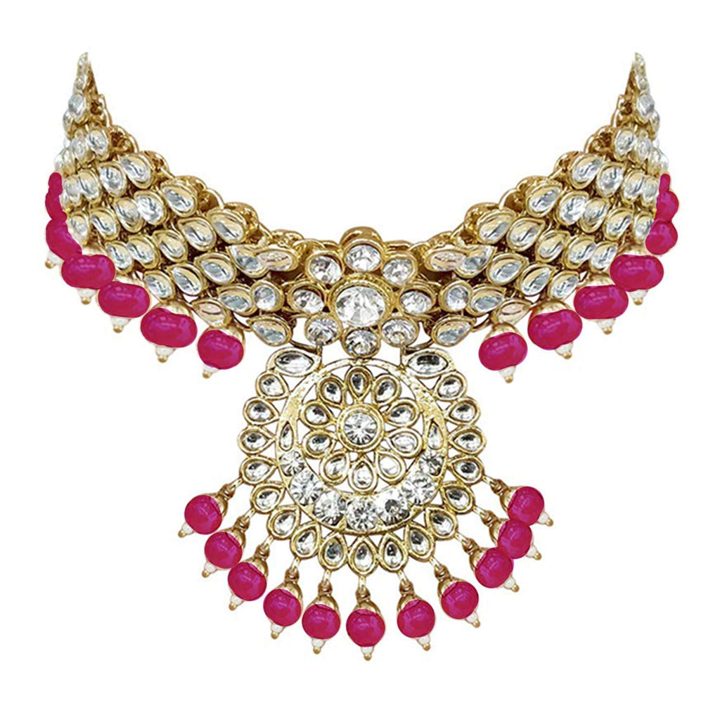 Royal Ethnic Traditional 18K Gold Plated Kundan & Pearl Studded Bridal Choker Necklace Set with Earrings & Maang Tikka - Royal Ethnic