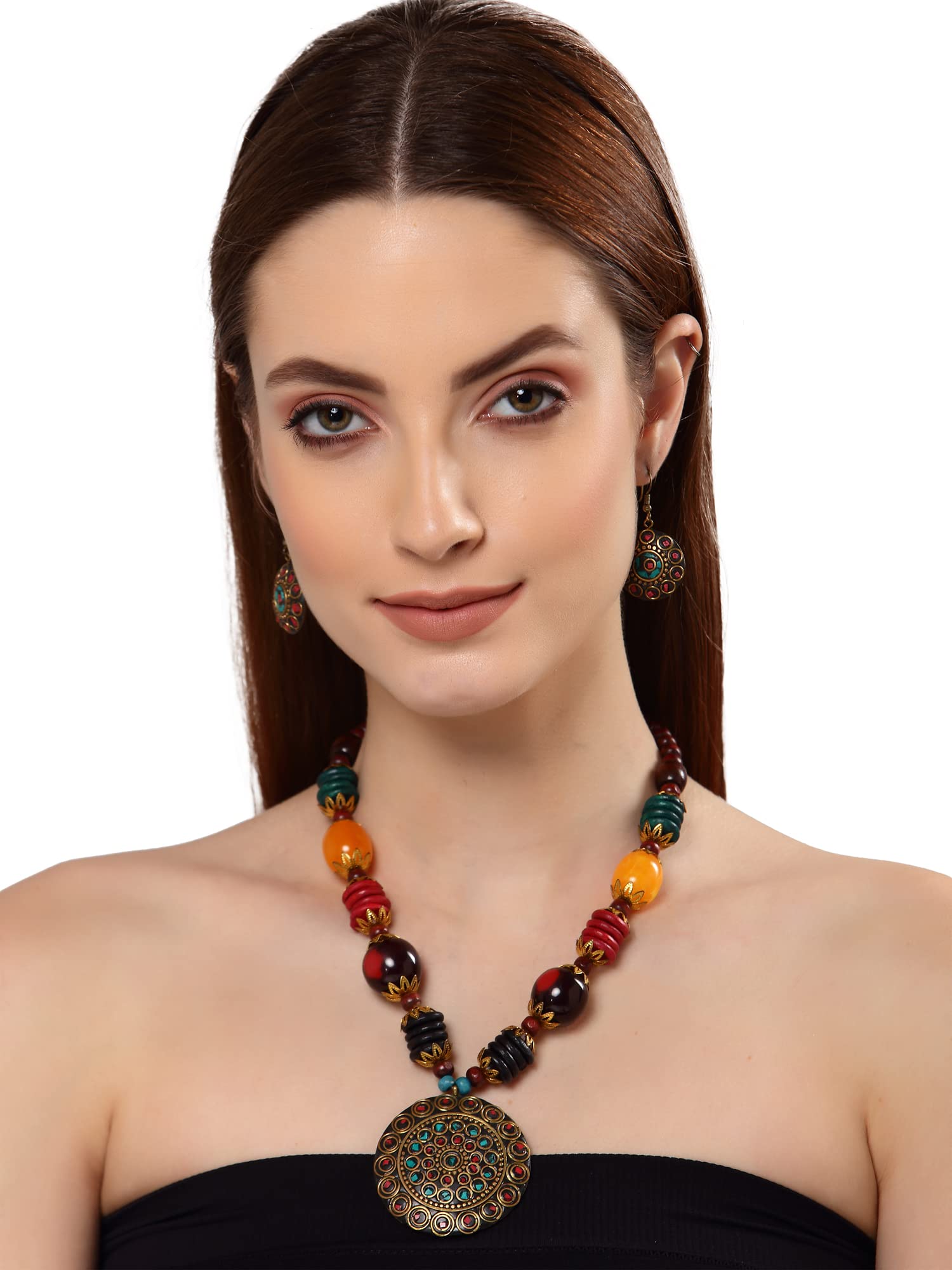 Royal Ethnic | Women's Tibetan Pendant Necklace Set | Traditional Oxidised Finish | Stylish Ethnic Jewellery | Festive - Royal Ethnic