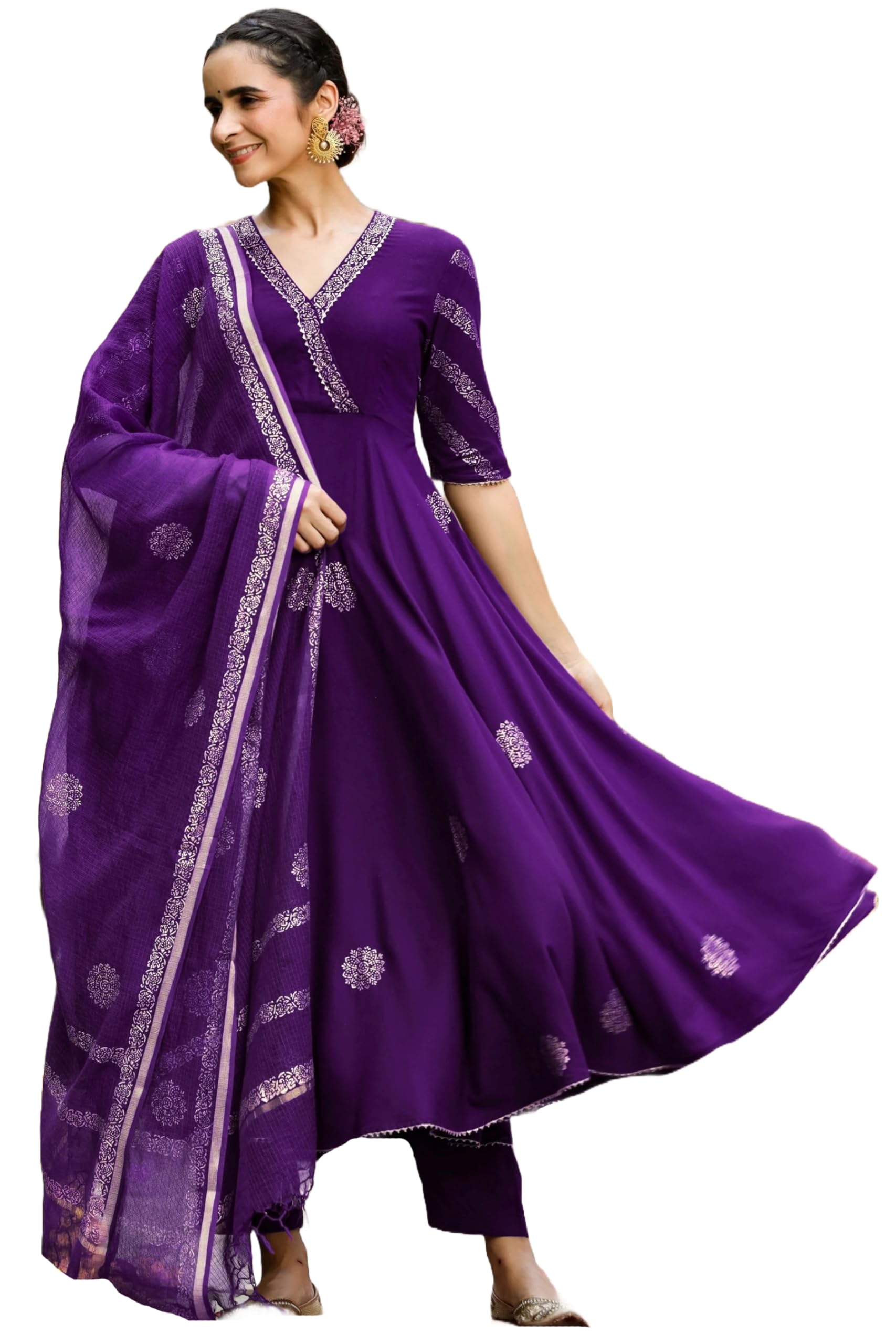 GoSriKi Women’s Elegant Wine Anarkali Kurta Set with Dupatta | Printed Traditional Soft Rayon Fabric