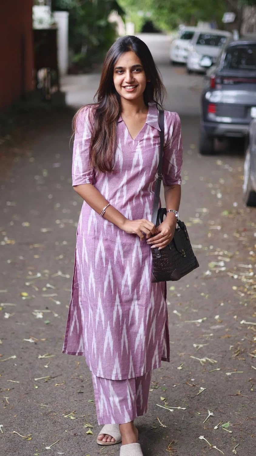 GoSriKi Women's Cotton Ikat Print Kurta Set | Soft Fabric | Stylish Ethnic Suit