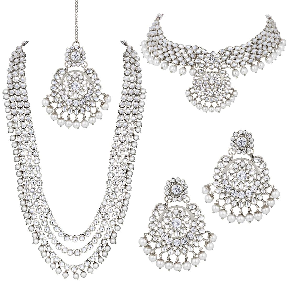 Royal Ethnic Traditional 18K Gold Plated Kundan & Pearl Studded Bridal Choker Necklace Set with Earrings & Maang Tikka - Royal Ethnic