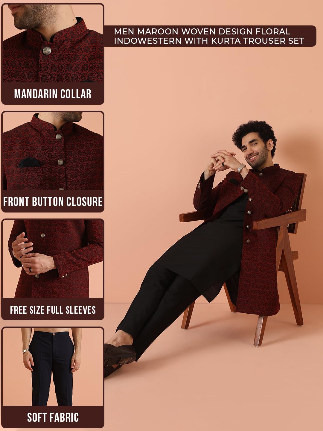 Royal Ethnics | Men's Indo-Western Sherwani Set with Kurta & Trouser | Designer Ethnic Wear | Weddings & Festivals - Royal Ethnic