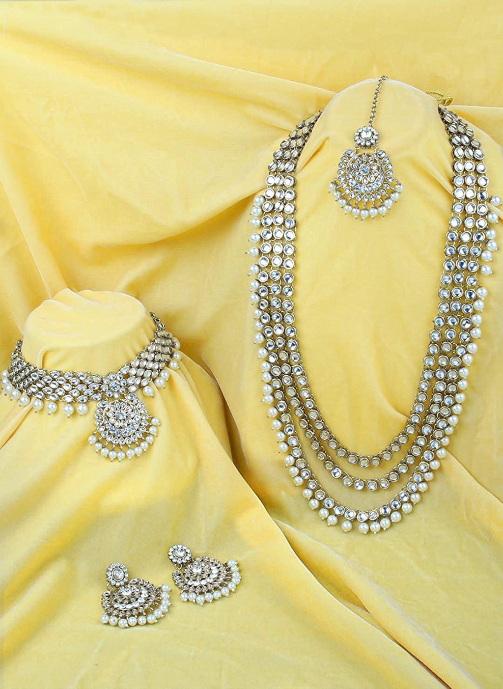 Royal Ethnic Traditional 18K Gold Plated Kundan & Pearl Studded Bridal Choker Necklace Set with Earrings & Maang Tikka - Royal Ethnic