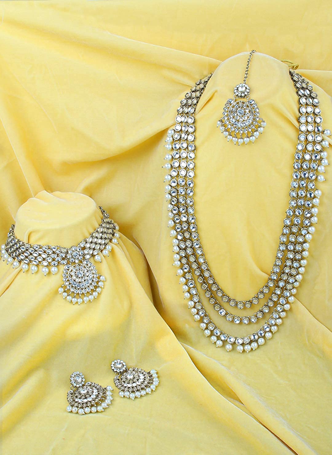 Royal Ethnic Traditional 18K Gold Plated Kundan & Pearl Studded Bridal Choker Necklace Set with Earrings & Maang Tikka - Royal Ethnic